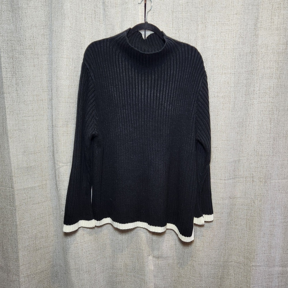 Shein‎ Curve Pullover Sweater Women's Plus 3XL Black White Mock Collar Side Slit